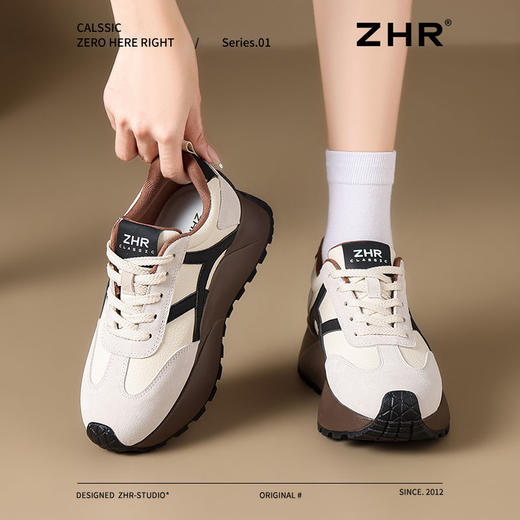 ZHR复古厚底德训鞋女2025春季新款透气弹软阿甘鞋撞色活力休闲鞋 商品图2