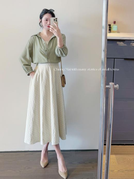 我猜你一定喜欢绿色 治愈感特别微微九分灯笼袖莫代尔棉衬衫 抹茶绿 商品图4