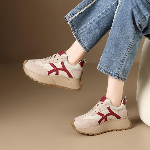 ZHR复古厚底德训鞋女2025春季新款透气弹软阿甘鞋撞色活力休闲鞋 商品图8