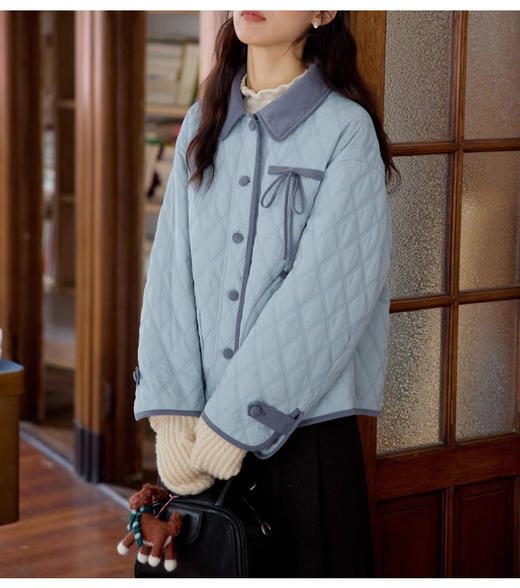 裁缝学苑AS421复古撞色翻领菱格棉服外套纸样女装上衣短款新款棉衣样板 商品图6