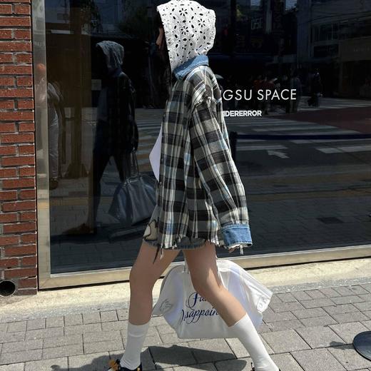 顺丰包邮洛诗琳40911春季新款美式复古格子拼接牛仔休闲衬衫479 商品图4