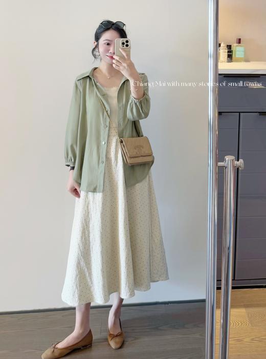 我猜你一定喜欢绿色 治愈感特别微微九分灯笼袖莫代尔棉衬衫 抹茶绿 商品图5