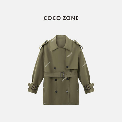 COCO ZONE "绿色风衣"翻驳领通勤双排扣设计上衣CD1A0276 商品图0