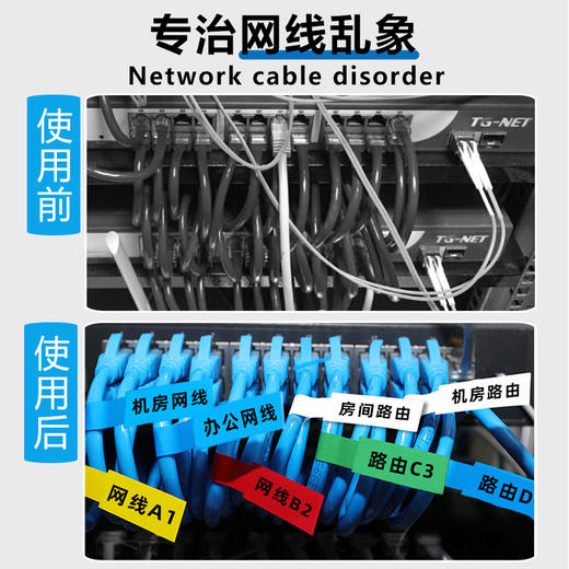 爆款【 网线标签】p型贴纸数据线不干胶分类彩色标签贴定制电源线充电线收纳标记贴线缆机房防水手写标识电线贴记号 商品图3