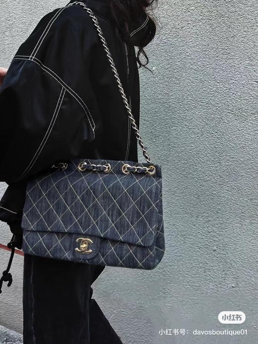 D020948双C金扣中古牛仔外缝线斜挎包 商品图7