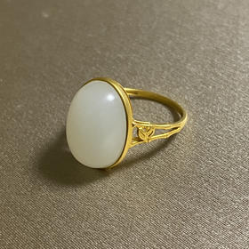 18K古法黄金和田玉俄料（白玉）蛋面戒指/蛋面12*16mm（戒圈请留言备注）
