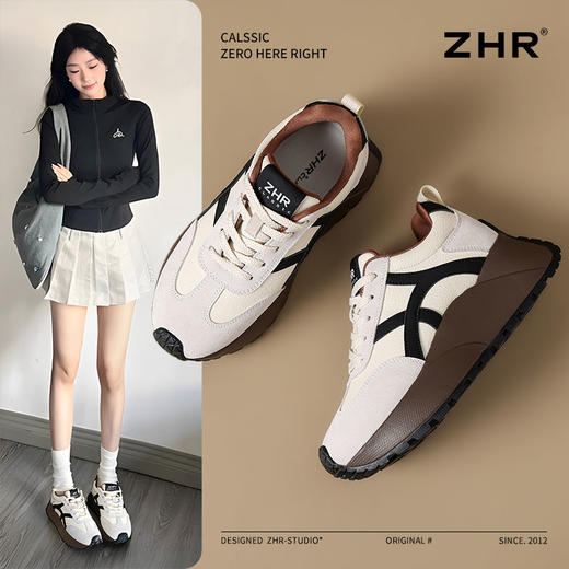 ZHR复古厚底德训鞋女2025春季新款透气弹软阿甘鞋撞色活力休闲鞋 商品图0