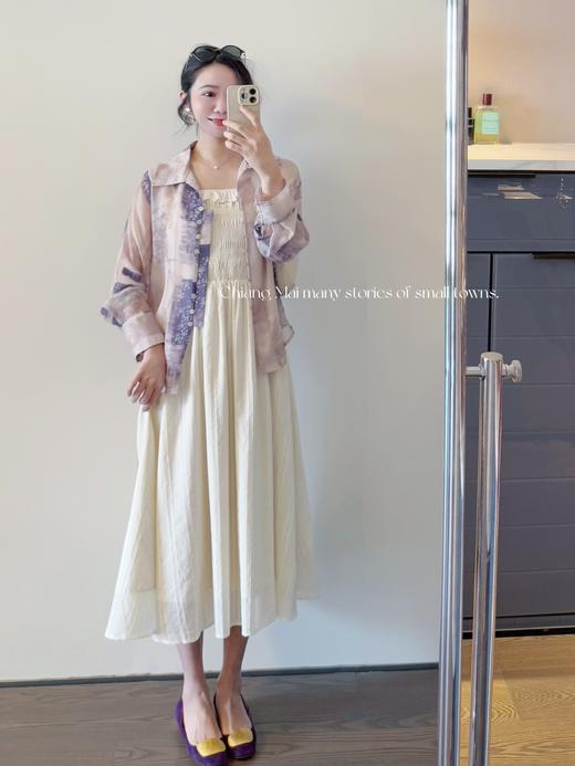 动人时刻 晕染感印花超绝版型优美感十足的顺纡绉单排扣雪纺衬衫 温柔紫色系 商品图1