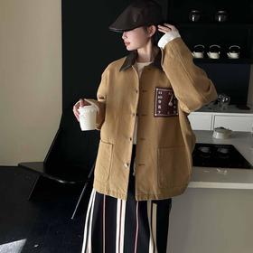 顺丰包邮洛诗琳35518港味复古姜黄撞色Polo领长袖休闲外套542