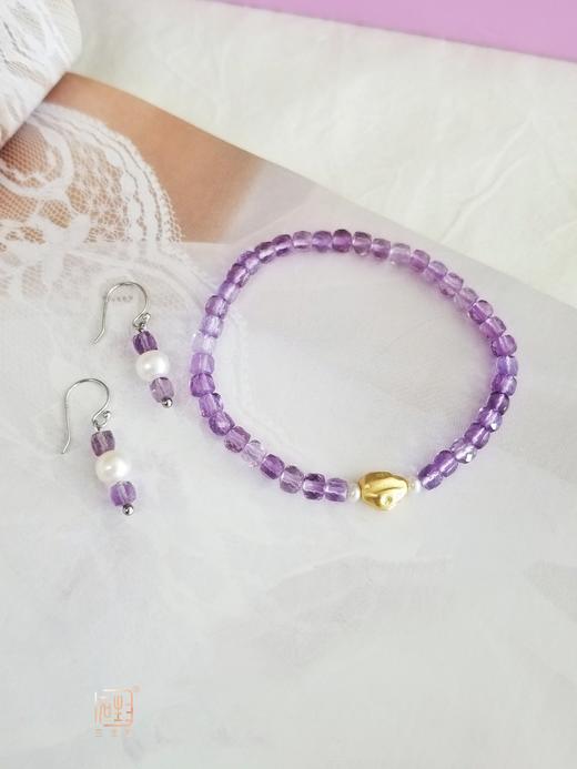 紫水晶刻面原石珍珠手链耳饰套组 商品图4