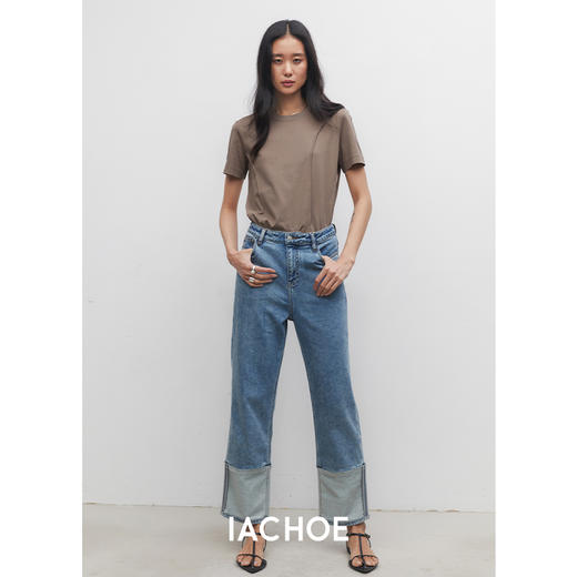 棉仓3531519006-IACHOE【夏日牛仔】九分翻边牛仔裤直筒牛仔 商品图3