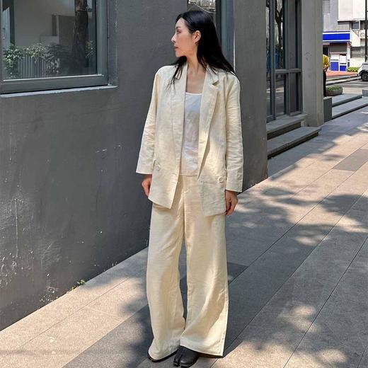 顺丰包邮洛诗琳99427极简棉质翻驳领西装外套直筒裤两件套083 商品图4