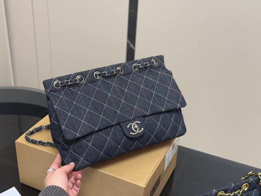 D020948双C金扣中古牛仔外缝线斜挎包 商品图9