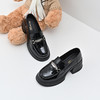 经典鲨2025年百搭圆头黑色高粗跟气质简约显瘦乐福鞋单鞋女KC19-517051 商品缩略图3