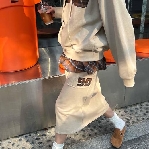 顺丰包邮洛诗琳99143贴布格子拼接连帽上衣高腰遮胯直筒裙522 商品图2