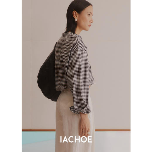 棉仓3561504013-IACHOE圆领黑白小众格子衬衫 商品图3