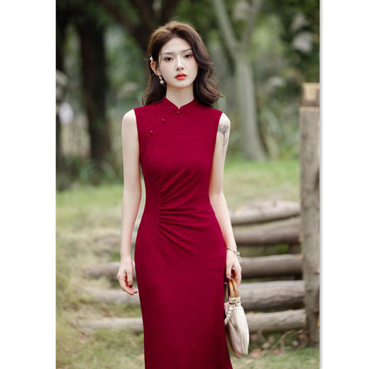 针织长款无袖鱼尾旗袍2025春新款改良新中式日常可穿旗袍SYK211004 商品图3
