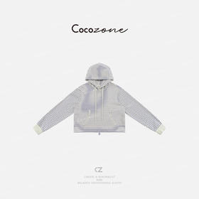 COCO ZONE 2025早春撞色条纹抽绳连帽卫衣CD1A0145