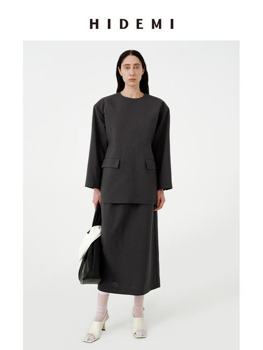 HIDEMI 【当当同款】立裁设计感进口日本纱线花苞内白边腰头H型百搭半身裙 商品图7