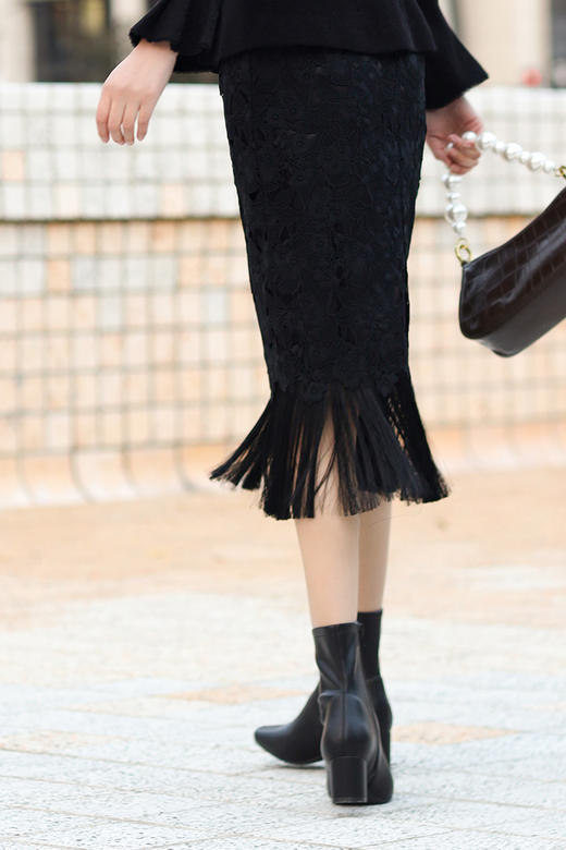 逸红颜 #明月优选 胡笙 重工蕾丝流苏半裙 时髦优雅Lady 商品图11