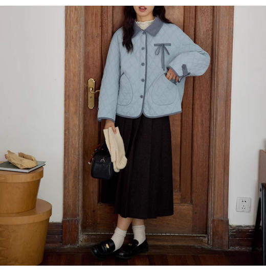 裁缝学苑AS421复古撞色翻领菱格棉服外套纸样女装上衣短款新款棉衣样板 商品图4