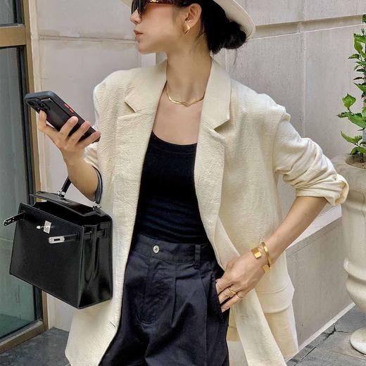 顺丰包邮洛诗琳99427极简棉质翻驳领西装外套直筒裤两件套083 商品图3