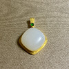 18K古法黄金和田玉俄料（白玉）方糖吊坠/单面方形15*15mm/配镶翡翠 商品缩略图0