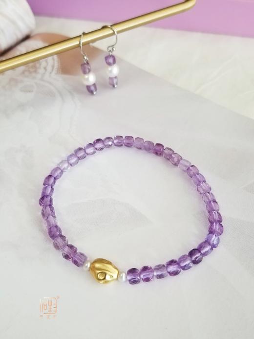 紫水晶刻面原石珍珠手链耳饰套组 商品图3