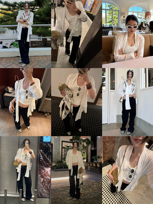 HIDEMI甄选进口纯棉纱线极简围巾T恤设计感V领口袋长袖纽扣衬衫女 商品图1