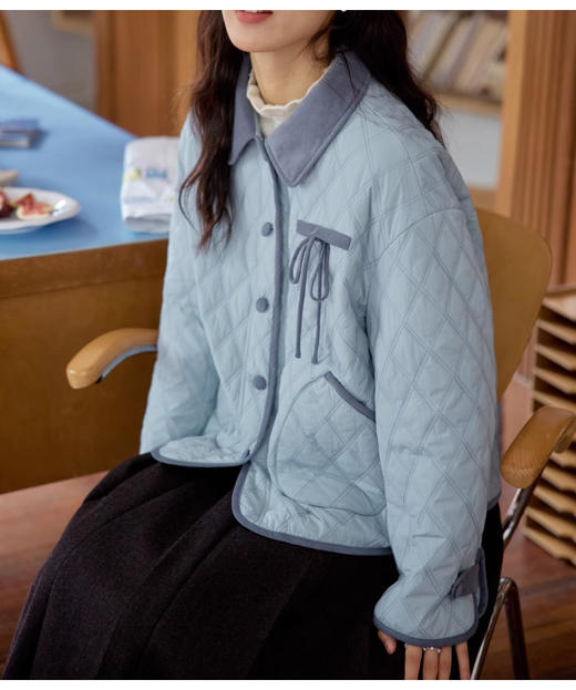 裁缝学苑AS421复古撞色翻领菱格棉服外套纸样女装上衣短款新款棉衣样板 商品图1