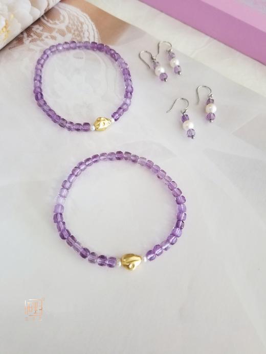 紫水晶刻面原石珍珠手链耳饰套组 商品图1
