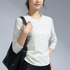 丁摩 春季女装长袖T恤女新款修身打底衫打褶圆领纽扣休闲女式t小衫5ZF-M655 商品缩略图2