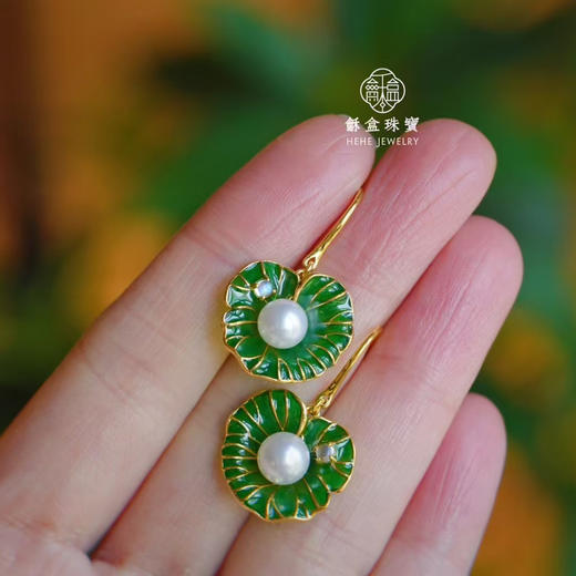 龢盒原创 风中荷香，清露珐琅耳环 商品图4