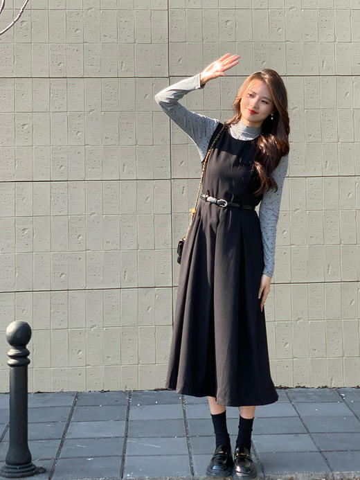 【百图lulu定制】【胜意背心裙】【赠腰带】圆领  口袋 大摆量百褶 收腰连衣裙 商品图0