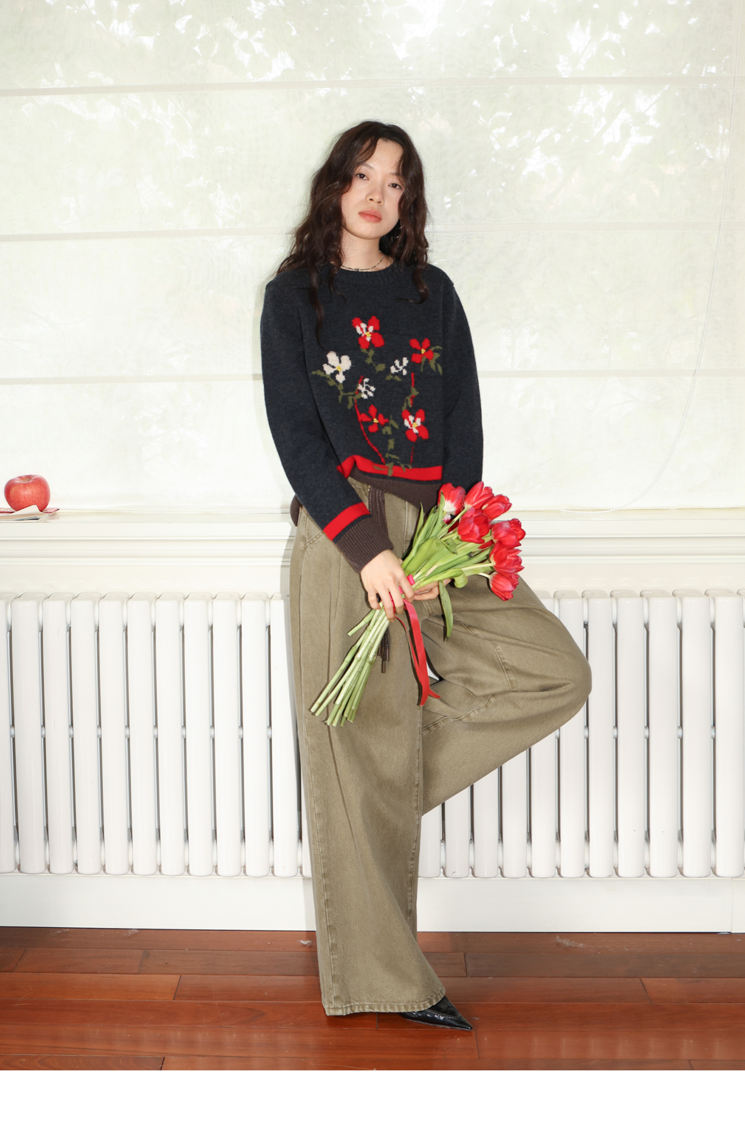 superscape素舶 翻褶显瘦休闲宽松阔腿彩色牛仔裤