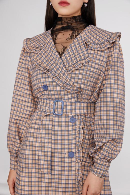 ANSUABEL 时尚粉蓝格纹翻领连衣裙 11485 商品图3