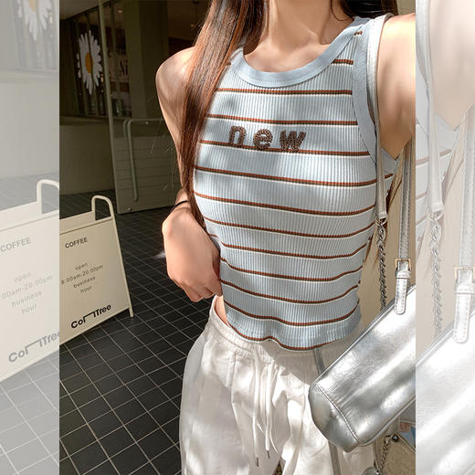 【99元任选2件】新品现货秒杀！卖完下架不再补 ！微信粉丝打折价！！2色短款条纹背心 商品图2