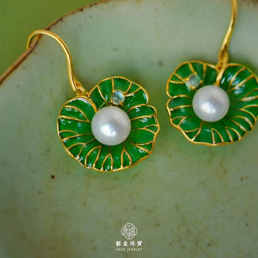 龢盒原创 风中荷香，清露珐琅耳环 商品图1