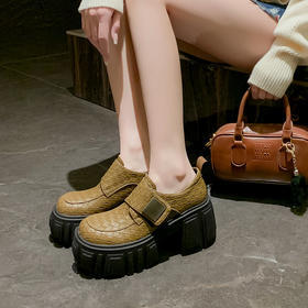 【预售5天】厚底粗跟单鞋魔术贴乐福鞋女鞋百搭英伦风增高小皮鞋ZMXY&ZM5126