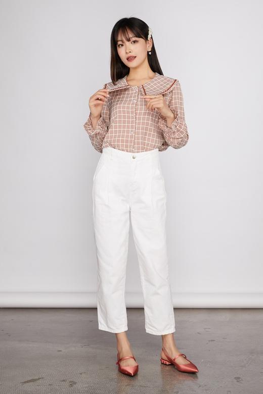 ANSUABEL 娃娃领珍珠扣饰格纹衬衣 11470 商品图4