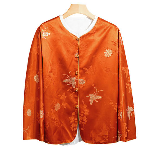 丁摩 【24姆米重磅真丝】100%桑蚕丝 金蝶恋花新中式真丝刺绣国风外套女F5101 商品图4