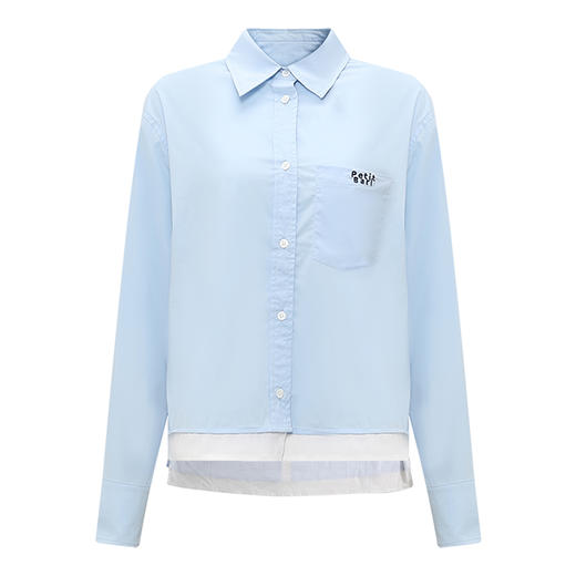 【2件9折】【Petit Bari】刺绣双色拼接假两件长袖衬衫叠穿风休闲百搭 商品图1