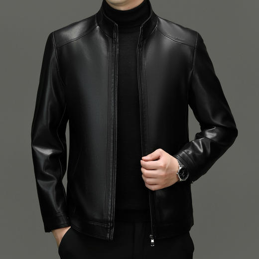红览 皮衣男中年秋冬短款皮夹克男士商务休闲加绒加大码皮皮衣外套5ZF-2952 商品图1