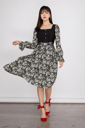 ANSUABEL 珍珠装饰针织碎花收腰连衣裙 11475