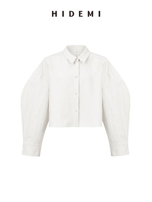 HIDEMI 特殊工艺纸感微浮雕艺术面料极简大廓形袖衬衫 都市白/黑色 商品图7