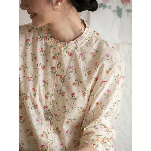 牧衣游原创 新疆长绒棉印花衬衫女轻薄素雅文艺碎花上衣 止于海 商品图3