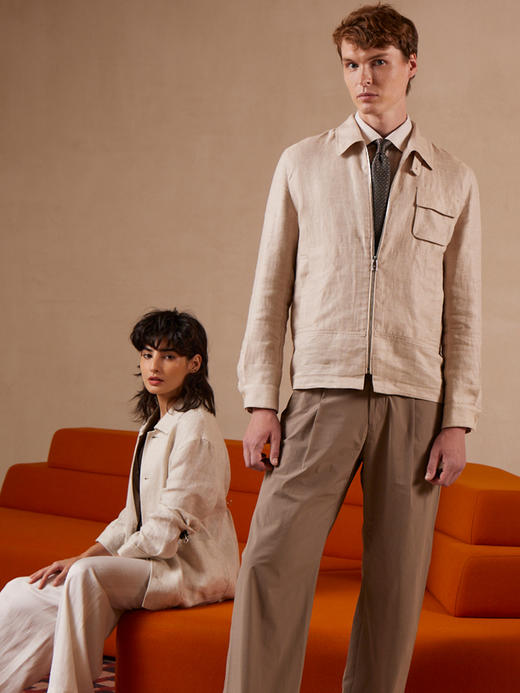 【共享衣橱】callisto亚麻人字纹翻领短外套 商品图4