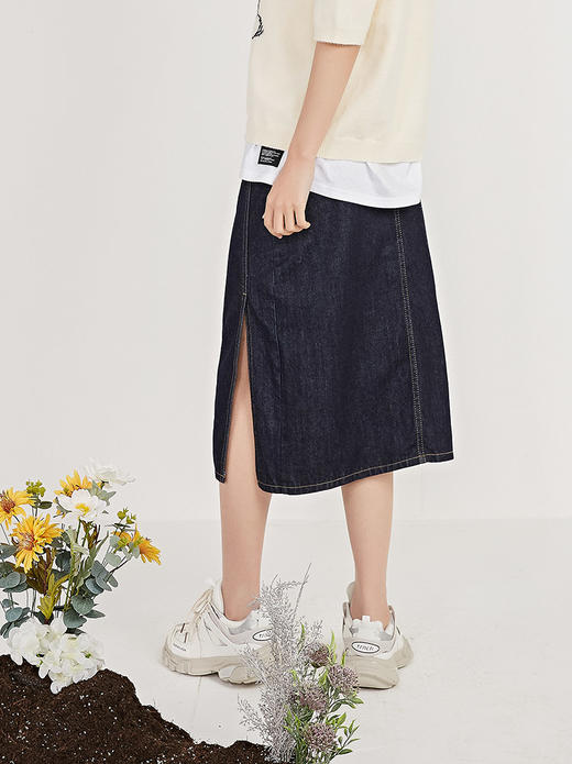 NUTS春季新品时尚短款开叉水洗牛仔半裙女211065102 商品图5