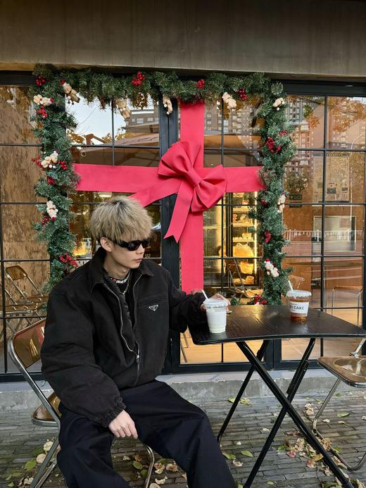 P家 24fw 重磅水洗做旧深棕褐色丹宁水洗牛仔棉服翻领bomber夹克 商品图7