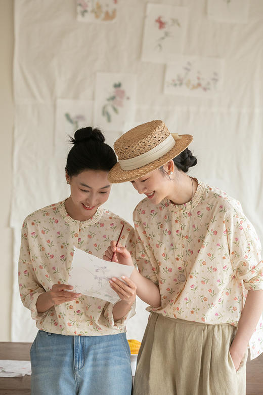 牧衣游原创 新疆长绒棉印花衬衫女轻薄素雅文艺碎花上衣 止于海 商品图5